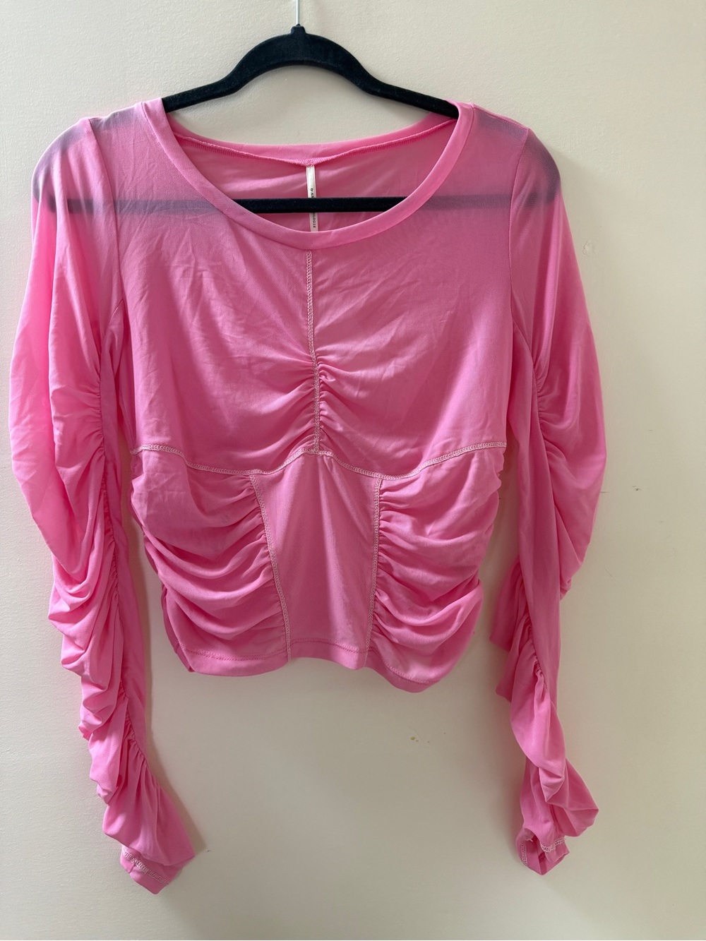 Anthropologie Pink Ruched Long Sleeve Stretch Top Y2K